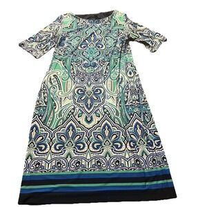Liz Claiborne Green Blue Paisley Print Dress 8